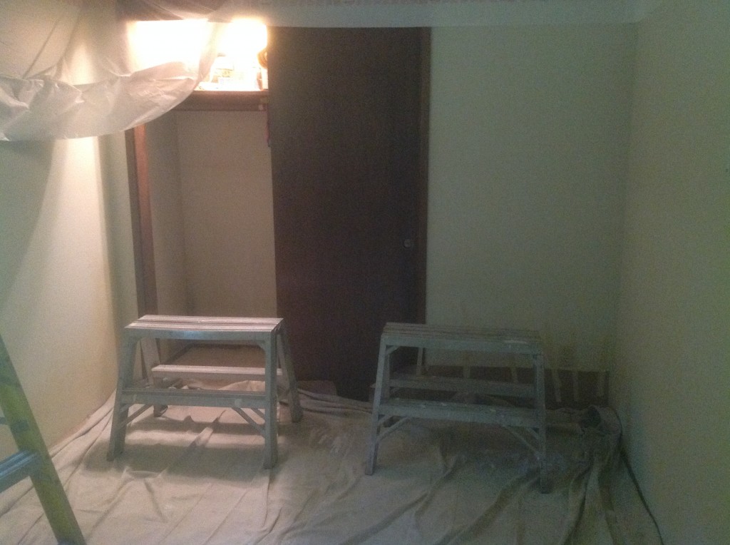Initial setup for complete protection for popcorn ceiling spray painting