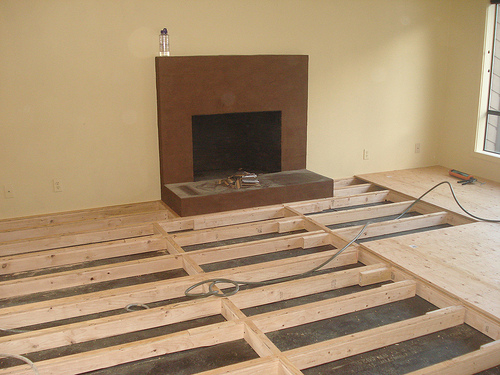 New subfloors being installed by Bragg Construction to make way for hardwood floors